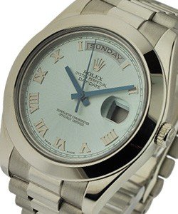 Day Date 41mm President II in Platinum with Smooth Bezel on President Bracelet with Ice Blue Roman Dial
