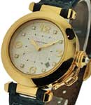 Pasha 32mm in Yellow Gold on Blue Crocodile Leather Strap with Silver Diamond Dial