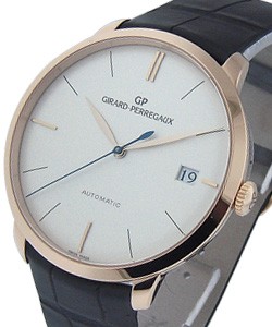 Men's Classique 1966 in Rose Gold On Black Leather  Strap with Silver Opaline Dial