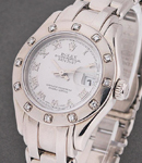 Masterpiece in White Gold with 12 Diamond Bezel on Pearl Master Bracelet with Silver Roman Dial