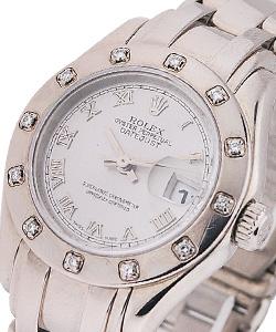 Masterpiece in White Gold with 12 Diamond Bezel on Pearl Master Bracelet with Silver Roman Dial