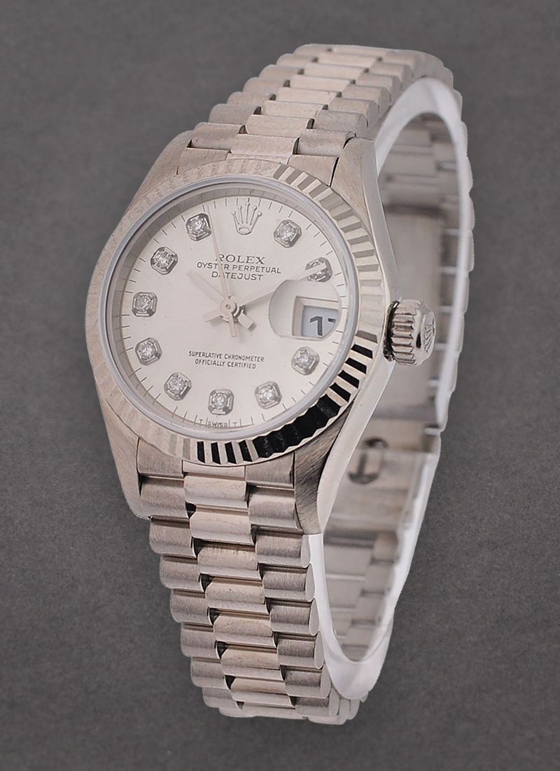 Pre-Owned Rolex Ladies President in White Gold with Fluted Bezel