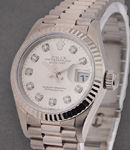 Ladies President in White Gold with Fluted Bezel on President Bracelet with Silver Diamond Dial