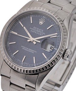 Datejust 36 mm in Steel with Engine Bezel on Oyster Bracelet with Blue Stick Dial