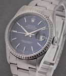 Datejust 36 mm in Steel with Engine Bezel on Oyster Bracelet with Blue Stick Dial