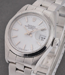 Ladys Date in Steel with Smooth Bezel on Oyster Steel Bracelet with White Stick Dial