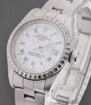 Lady''s Date in Steel with Engine Bezel on Steel Oyster Bracelet with White Roman Dial