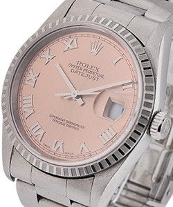 Datejust 36mm in Steel with Engine-Turned Bezel on Oyster Bracelet with Salmon Roman Dial