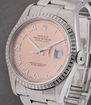 Datejust 36mm in Steel with Engine-Turned Bezel on Oyster Bracelet with Salmon Roman Dial