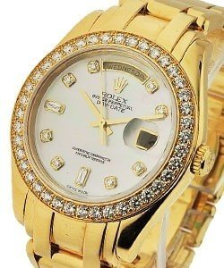 Masterpiece Day Date in Yellow Gold with Diamond Bezel on Pearlmaster Bracelet with White MOP Diamond Dial