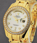 Masterpiece Day Date in Yellow Gold with Diamond Bezel on Pearlmaster Bracelet with White MOP Diamond Dial