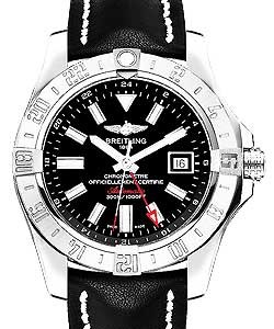 Avenger GMT II Automatic 43mm in Steel On Black Calfskin Leather Strap with Black Dial