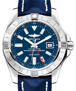 Avenger II GMT Men's Automatic in Steel On Blue Leather Strap with Blue Dial