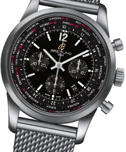 Transocean Chronograph Unitime Automatic in Steel on Steel Bracelet with Black Dial