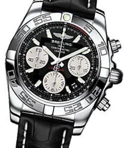 Chronomat 41 in Steel on Black Crocodile Leather Strap with Black Dial