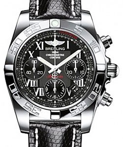 Chronomat 41 Men's Automatic in Steel Steel on Black Lizard Strap with Black DIal