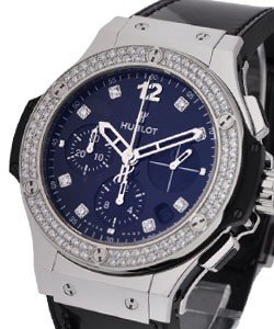 Big Bang Shiny 41mm in Steel with Diamond Bezel on Black Leather Strap with Black Diamond Dial