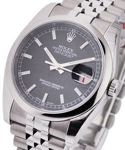 Datejust 36mm in Steel with Domed Bezel on Jubilee Bracelet with Black Stick Dial
