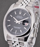 Datejust 36mm in Steel with Domed Bezel on Jubilee Bracelet with Black Stick Dial