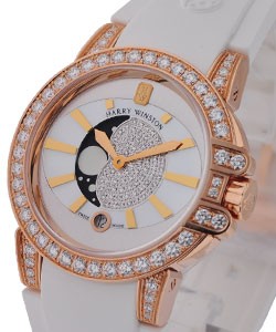 Ocean Lady Z Monphase with Diamond Bezel Rose Gold on White Rubber Strap with White MOP Dial