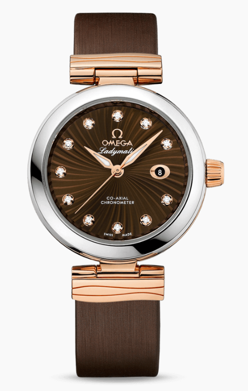 DeVille Ladymatic in Steel and Rose Gold On Brown Satin Strap with Brown Diamond Dial