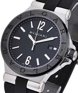 Diagono 42mm in Steel with Ceramic Bezel on Black Rubber Strap with Black Dial