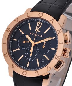 Bvlgari-Bvlgari 41mm Chronograph in Rose Gold Rose Gold on Strap with Black Dial