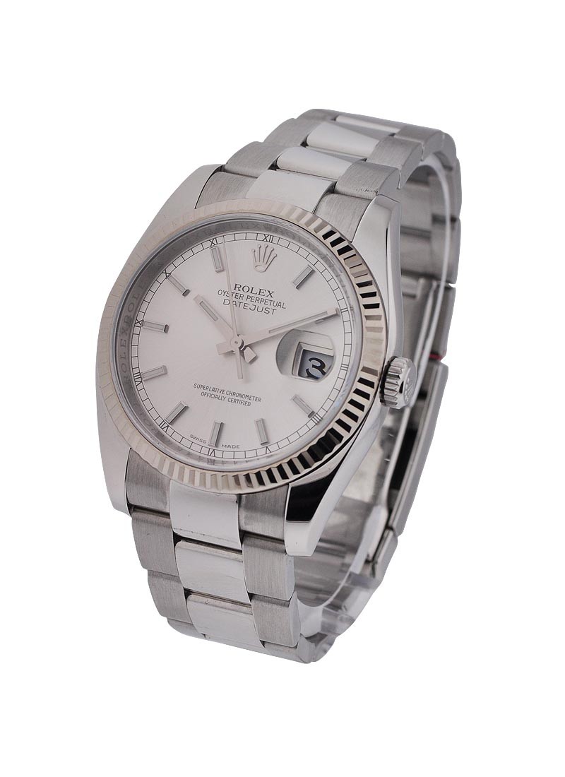 Pre-Owned Rolex Datejust 36mm in Steel with White Gold Fluted Bezel 