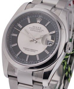 Datejust 36mm in Steel with Smooth Bezel on Oyster Bracelet with Black and Silver Dial