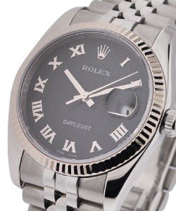 Datejust 36mm with White Gold Fluted Bezel on Jubilee Bracelet with Black Jubilee Roman Dial