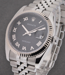 Datejust 36mm with White Gold Fluted Bezel on Jubilee Bracelet with Black Jubilee Roman Dial