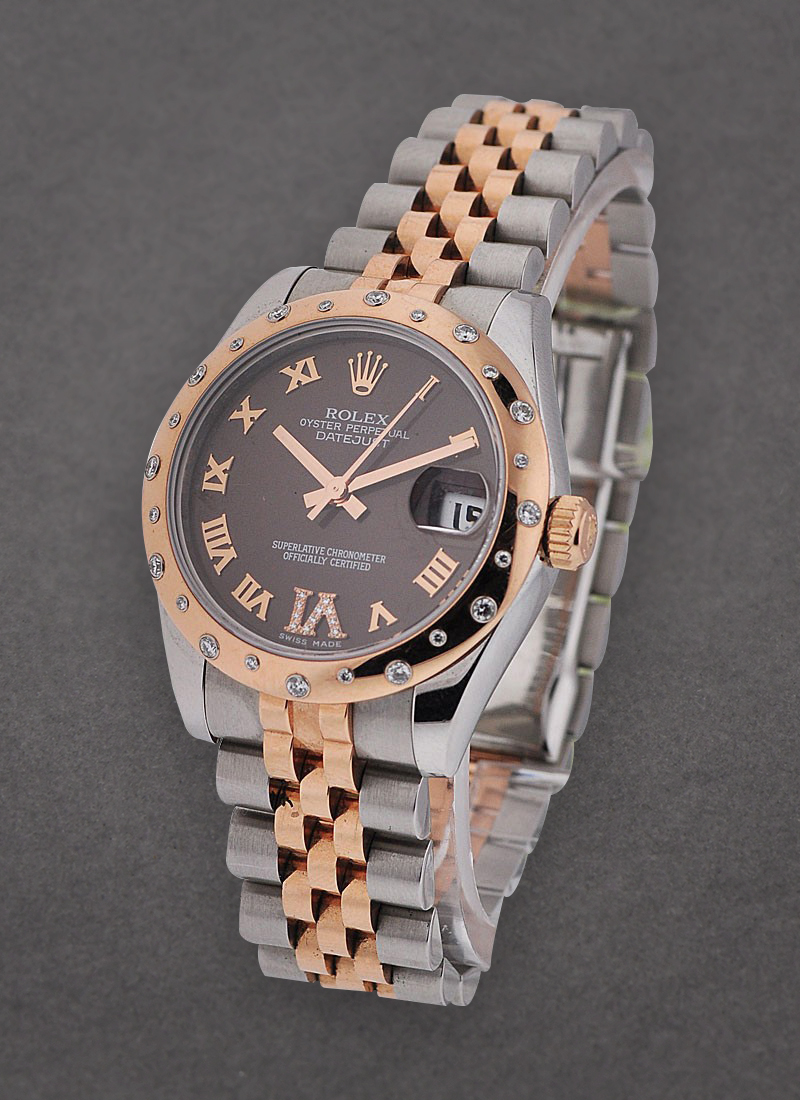 Pre-Owned Rolex Mid Size 31mm Datejust in Steel with Rose Gold Scattered Diamond Bezel