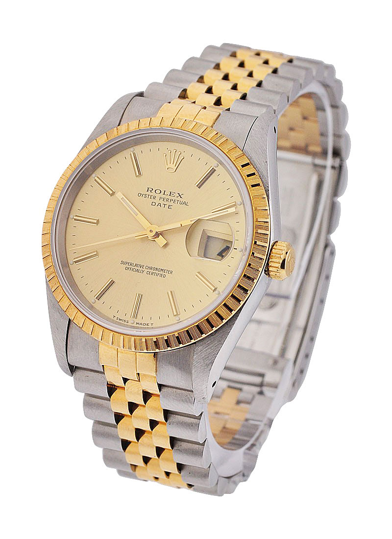 Pre-Owned Rolex 2-Tone Date 34mm with Yellow Gold Fluted Bezel