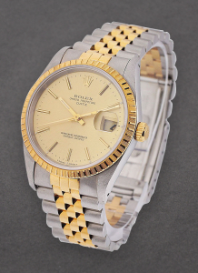 Pre-Owned Rolex 15223 2-Tone Date 34mm with Yellow Gold Fluted Bezel 15223