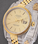 2-Tone Date 34mm with Yellow Gold Fluted Bezel on 2-Tone Jubilee Bracelet with Champagne Stick Dial