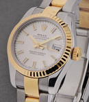 Ladies 2-Tone Datejust in Steel with Yellow Gold Fluted Bezel on Steel and Yellow Gold Oyster Bracelet with  Silver Stick Dial