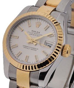 Ladies 2-Tone Datejust in Steel with Yellow Gold Fluted Bezel on Steel and Yellow Gold Oyster Bracelet with  Silver Stick Dial