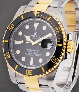 Submariner 2-Tone with Ceramic Bezel Ref 116613 on Oyster Bracelet with Black Dial