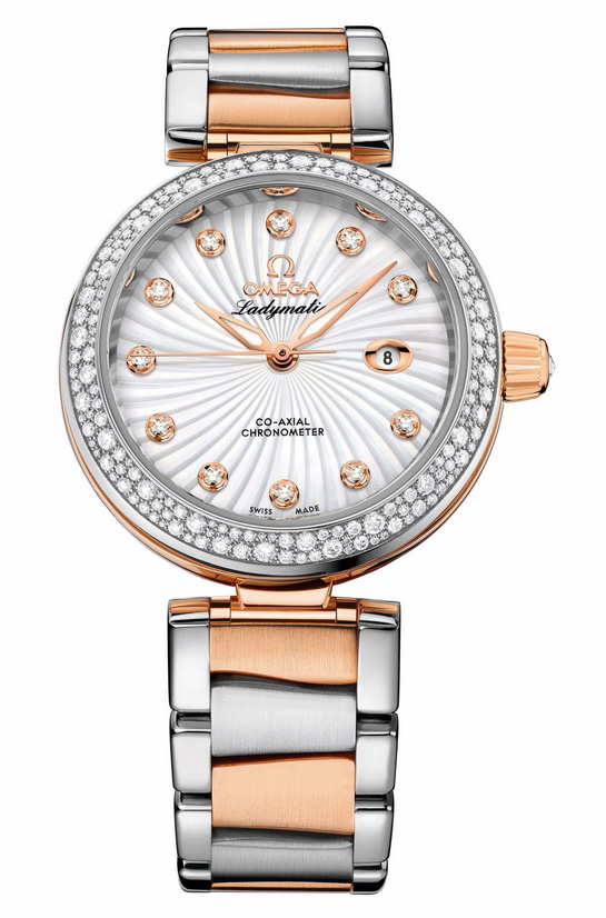 DeVille Ladymatic in 2-Tone with Diamond Bezel On Rose Gold and Steel Bracelet with White MOP Diamond Dial