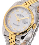 2-Tone Datejust 36mm in Steel with Yellow Gold Fluted Bezel on Jubilee Bracelet with White Roman Dial