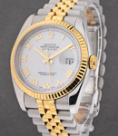 2-Tone Datejust 36mm in Steel with Yellow Gold Fluted Bezel on Jubilee Bracelet with White Roman Dial