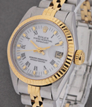 Ladies 2-Tone Datejust in Steel with Yellow Gold Fluted Bezel on Steel and Yellow Gold Jubilee Bracelet with White Roman Dial