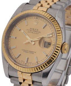 Datejust 36mm in Steel with Yellow Gold Fluted Bezel on Steel and Yellow Gold Jubilee Bracelet with Champagne Stick DIal