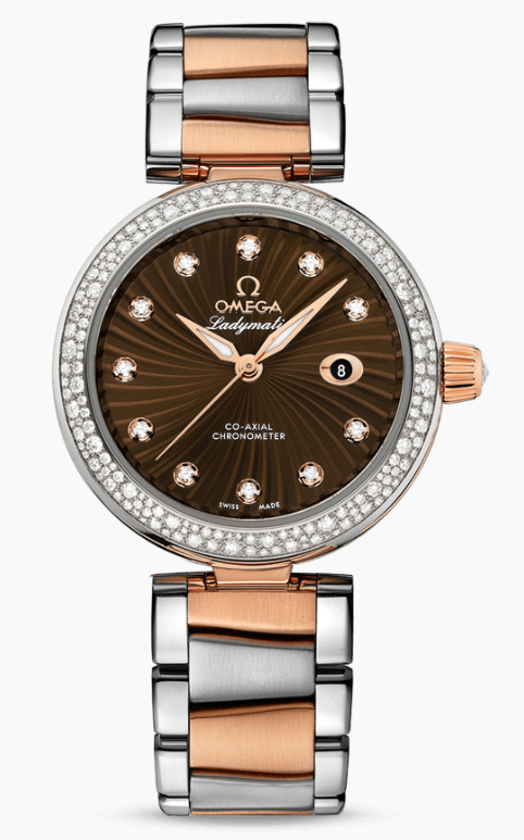 DeVille Ladymatic in 2-Tone with Diamond Bezel On Rose Gold and Steel Bracelet with Brown Diamond Dial