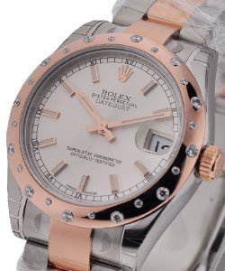 Datejust in Steel with Rose Gold Diamond Bezel on Steel and Rose Gold Oyster Bracelet with Silver Stick Dial