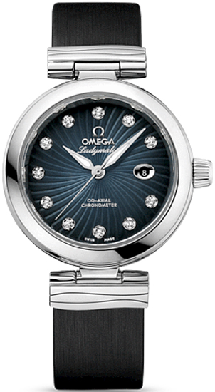 DeVille Ladymatic 34mm in Steel On Black Satin Strap with Gray Diamond Dial