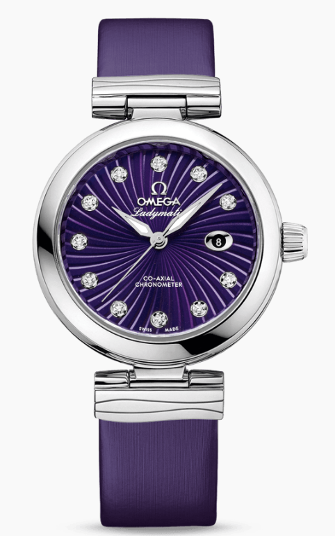 DeVille Ladymatic 34mm in Steel On Purple Satin Strap with Purple Diamond Dial
