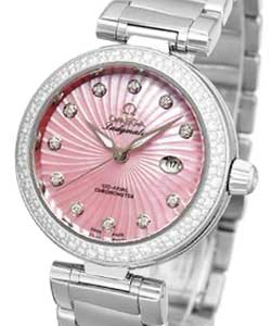 DeVille Ladymatic 34mm in Steel with Diamond Bezel on Steel Bracelet with Pink MOP Diamond Dial