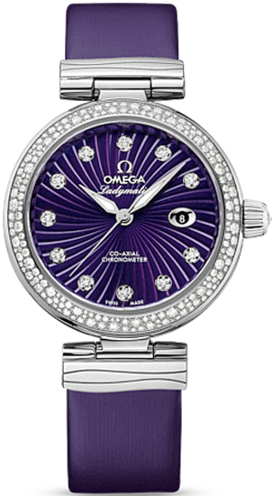 DeVille Ladymatic 34mm in Steel with Diamond Bezel on Purple Satin Strap with Purple Diamond Dial