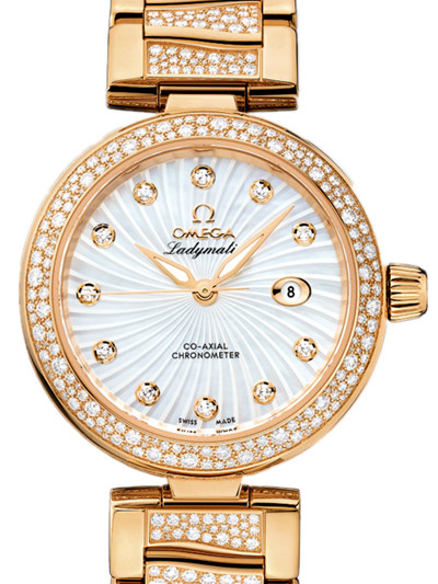 DeVille Ladymatic in Yellow Gold with Diamond Bezel on Yellow Gold Diamond Bracelet with White MOP Diamond Dial